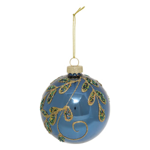 Boule verre branches D.8cm bleu