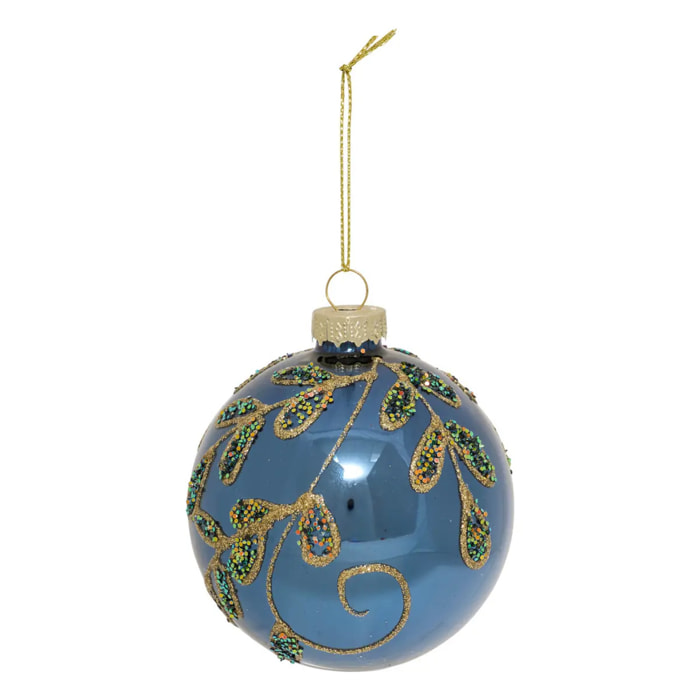 Boule verre branches D.8cm bleu