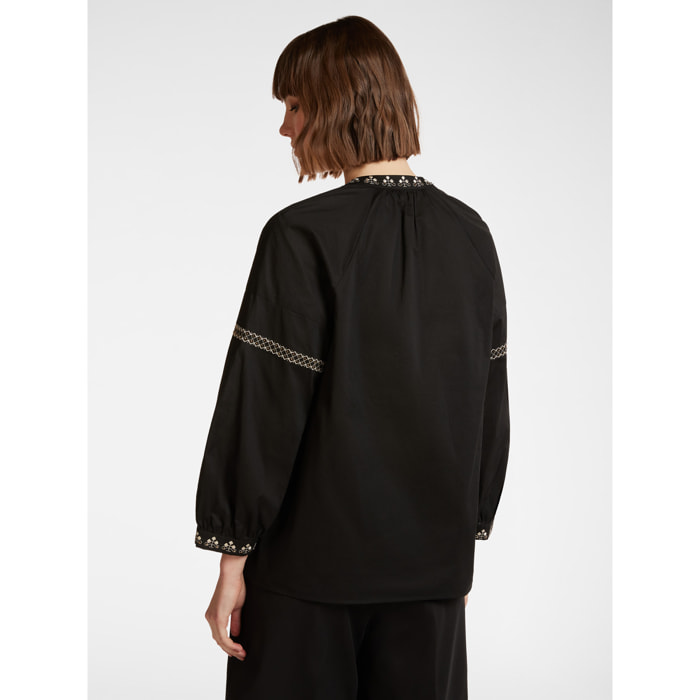 Elena Mirò - Blusa con bordado étnico - Negro