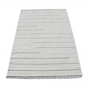 Tapis Kilim tissé à la main en laine blanc et noir motif ligne