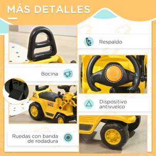 Tractor a Pedales para Niños de 18 a 48 Meses, Excavadora para Niños con Pala Delantera, Bocina, Volante y Compartimento Oculto bajo el Asiento, Carga 30 kg, 80x26,5x39 cm, Amarillo