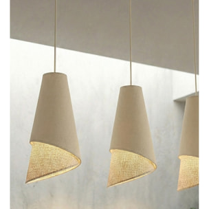 Lampada a sospensione MODA in acciaio e tessuto effetto rattan