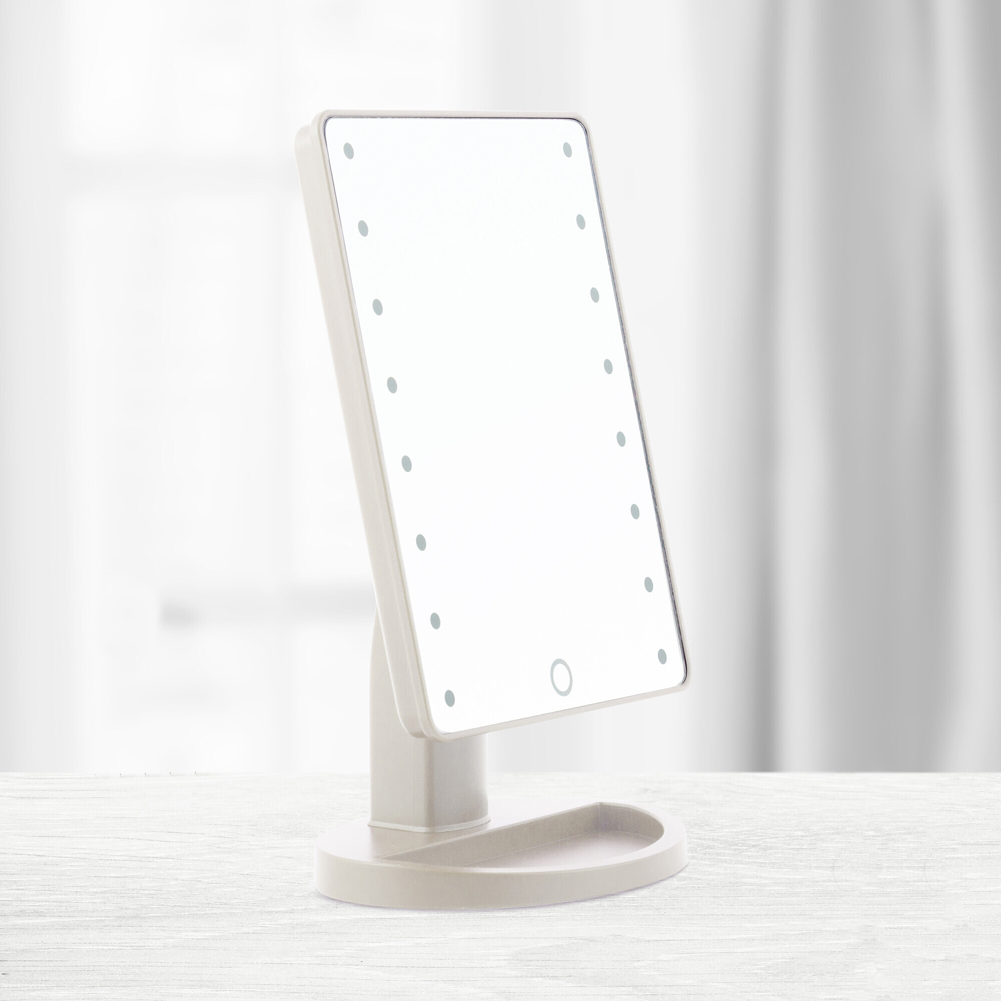 Specchio LED Touch da Tavolo - ABS e Vetro - Bianco - 17x27x12 cm