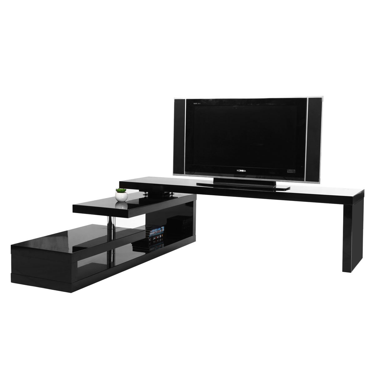 Meuble TV design laqué brillant noir pivotant L255 MAX V2