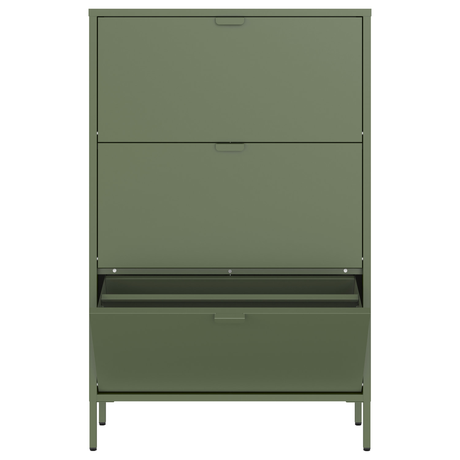 Meuble à chaussures 3 portes en métal vert kaki MARION