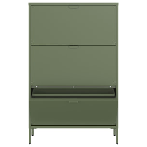 Meuble à chaussures 3 portes en métal vert kaki MARION
