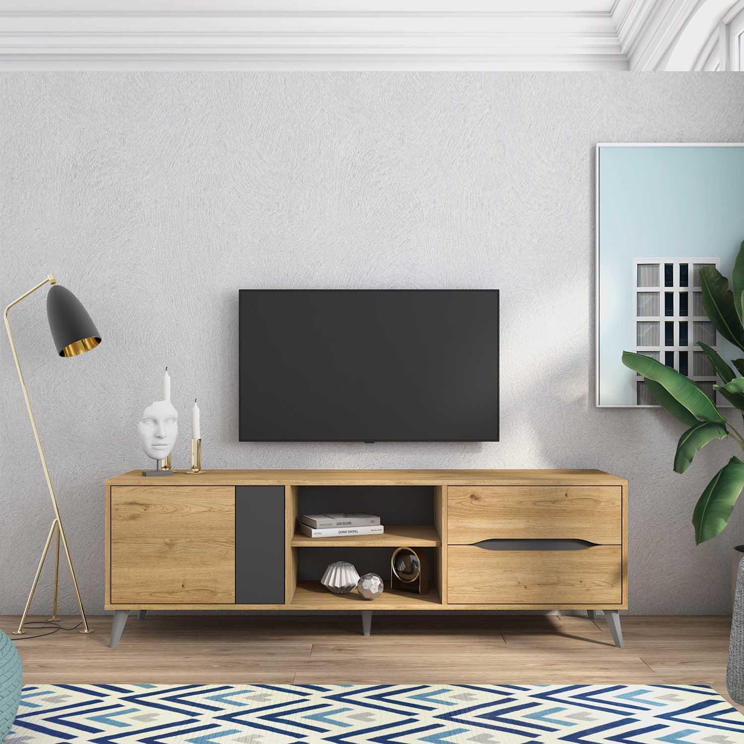 Mueble tv orly color 2c2p naturale/pizarra