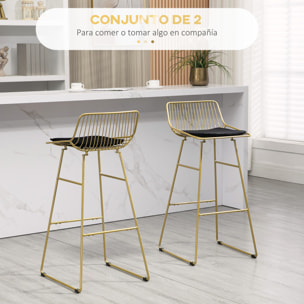 Conjunto de 2 Taburetes Altos de Cocina Sillas Altas de Cocina con Respaldo Cojín y Estructura de Acero Carga 120 kg para Bar Salón Comedor Dorado