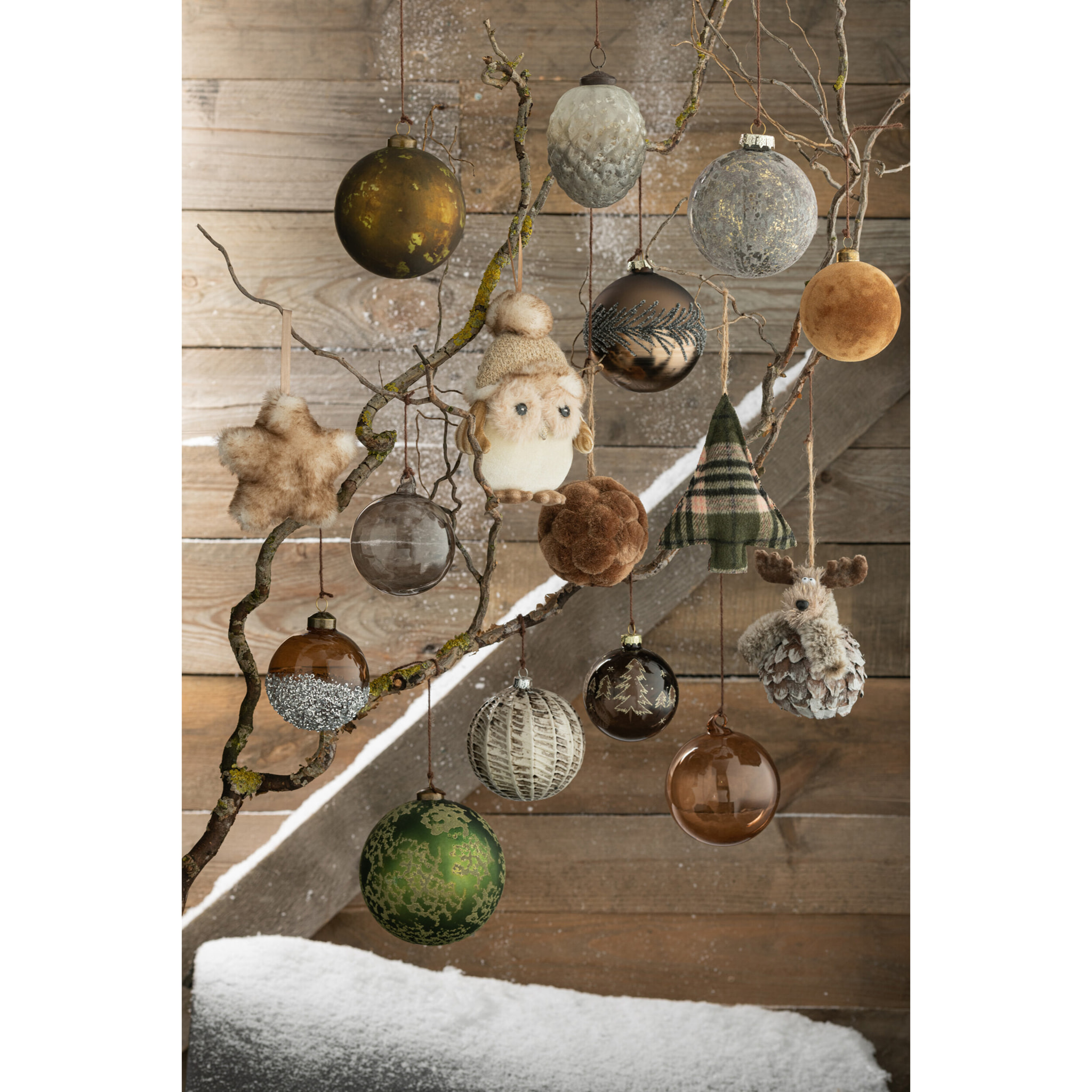 J-Line boule De Noël - velours/verre - gris/or - medium - boîte de 4