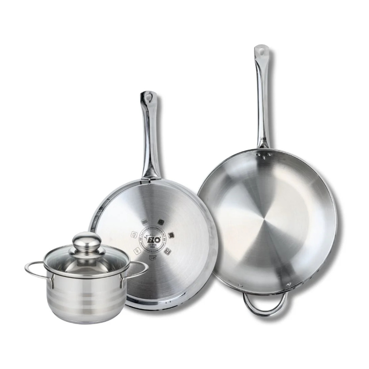 Ensemble de 2 Poêles de cuisson 28 et 32 cm et 1 faitout 16 cm Elo Profi Brillant