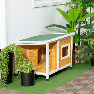 Caseta para Perros de Madera 85,5x62x60 cm Casa para Mascotas Refugio para Perros con Techo Asfáltico Impermeable y Ventana para Interior Exterior Natural