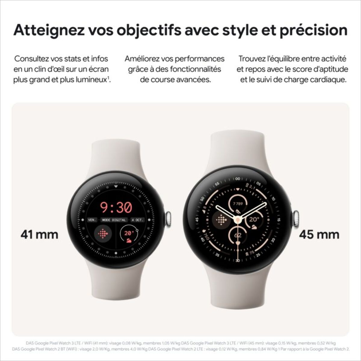 Montre connectée GOOGLE Pixel Watch 3 45mm Argent Poli Bluetooth