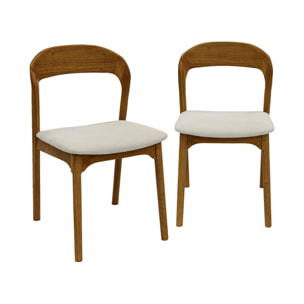 Lot de 2 chaises vintage bois d'hévéa noyer et tissu beige - L 46 x P 53 x H 78cm - Athena