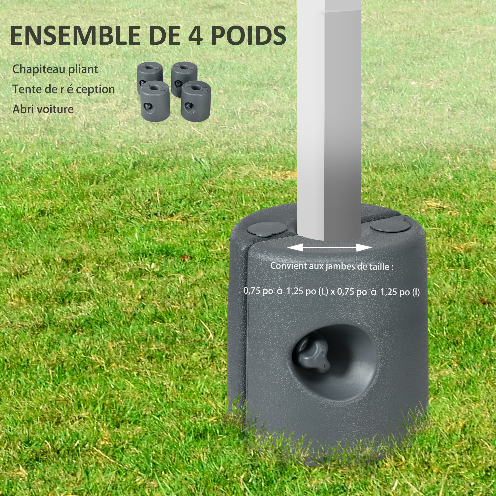 Lot de 4 poids de lestage cylindrique pour tonnelle barnum tente dim. Ø 22 / Ø 24 x 25H cm HDPE gris