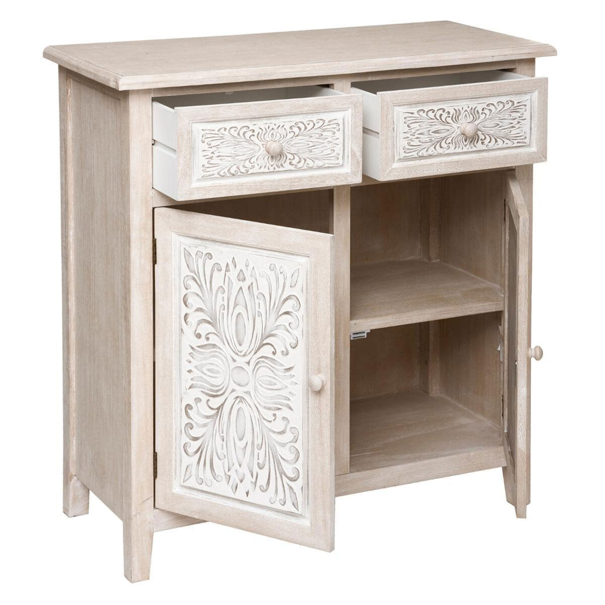 Aparador practico y elegante con 2 puertas en madera blanca|L. 80 x P. 34,5 x H. 85 cm