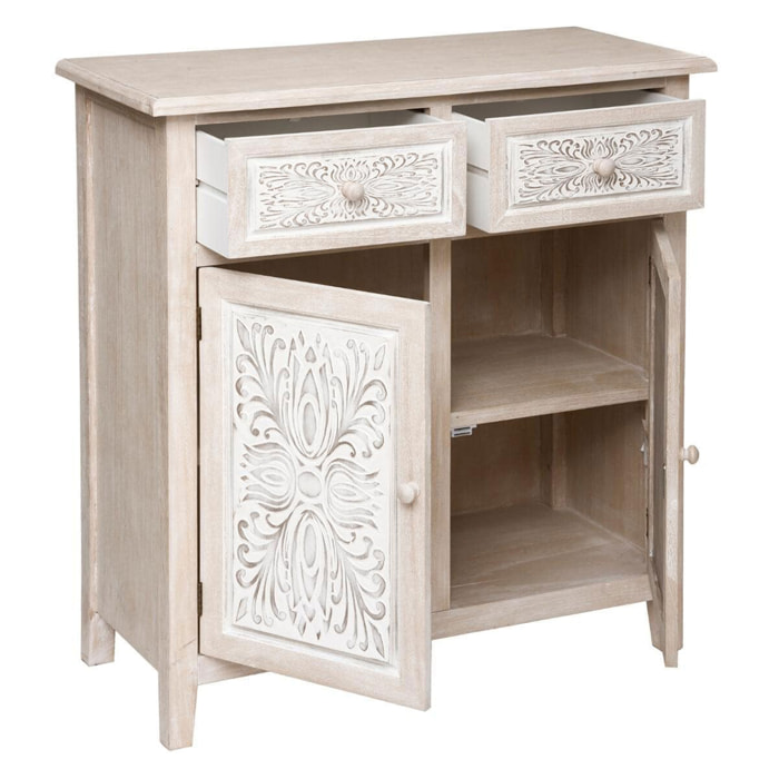 Aparador practico y elegante con 2 puertas en madera blanca|L. 80 x P. 34,5 x H. 85 cm