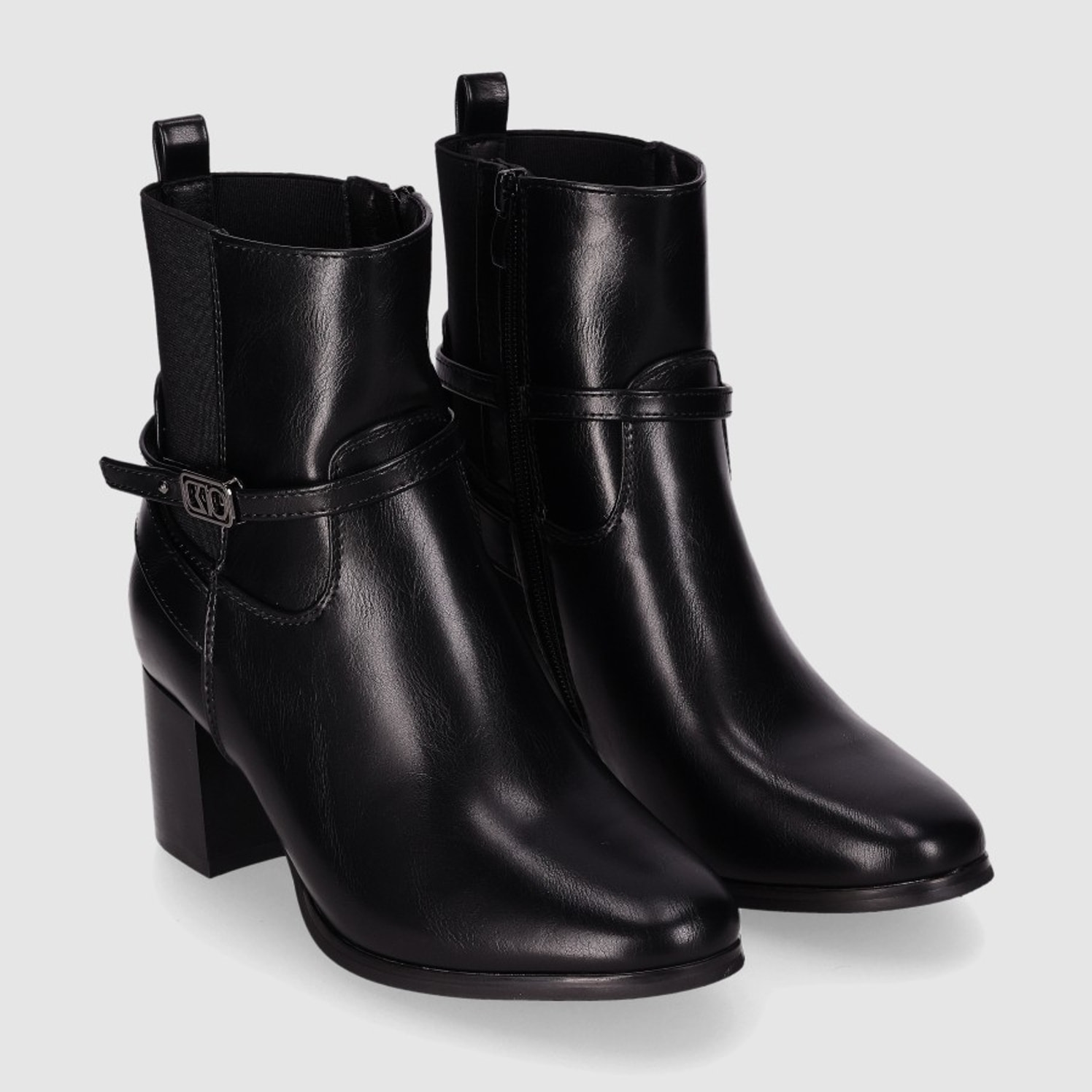Botines de Piel Sintética - Negro - Tacón: 6 cm