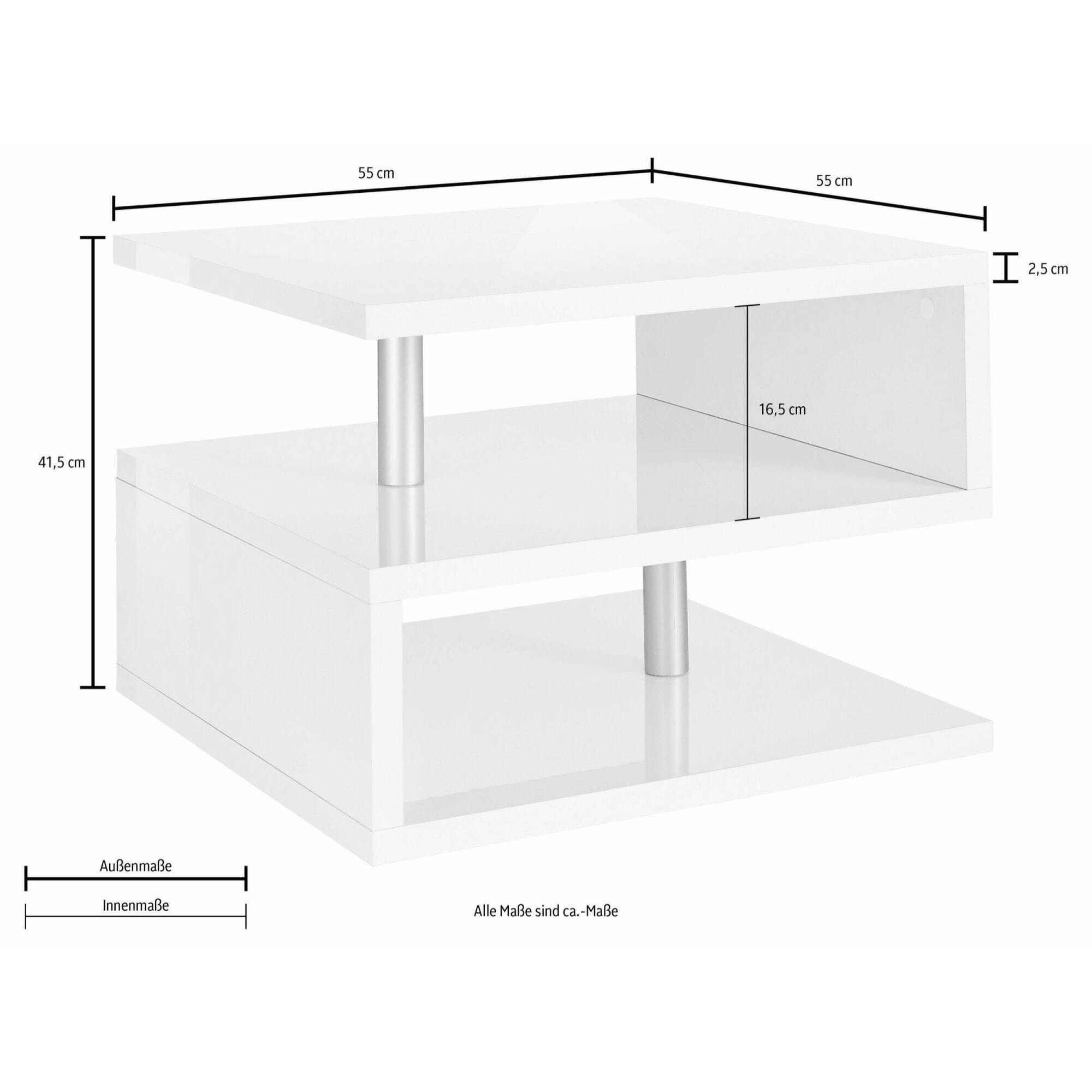 Tavolino da salotto Dcalligari, Tavolino soggiorno, Mobile portaoggetti basso, Tavolino da caffè, 55x55h41 cm, Bianco lucido