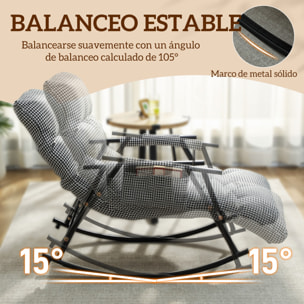 Silla Mecedora con Respaldo y Reposapiés Ajustables, Mecedora Sillón Balancín 105°, Tapizada en Lino, con Bolsillo Lateral y Marco de Metal, Carga 120 kg, para Dormitorio, Salón, Negro y Blanco