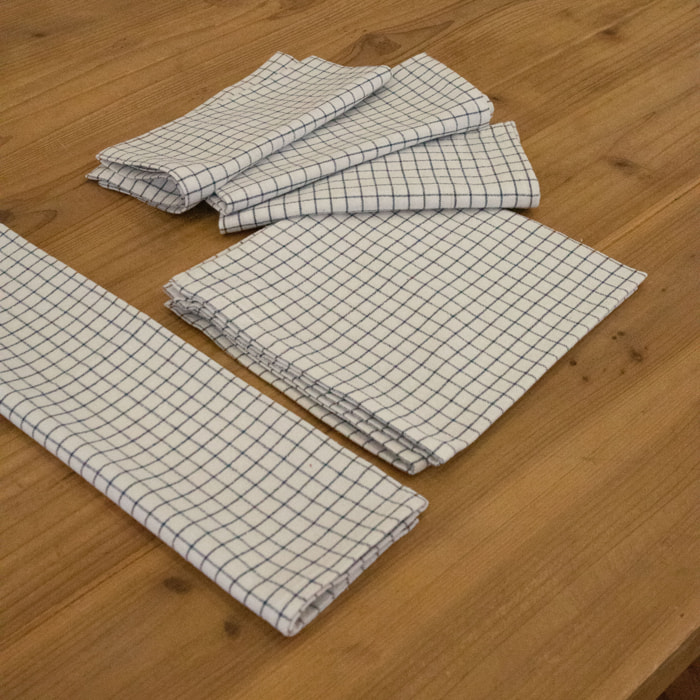 Serviette de table à carreaux en coton - Bleu