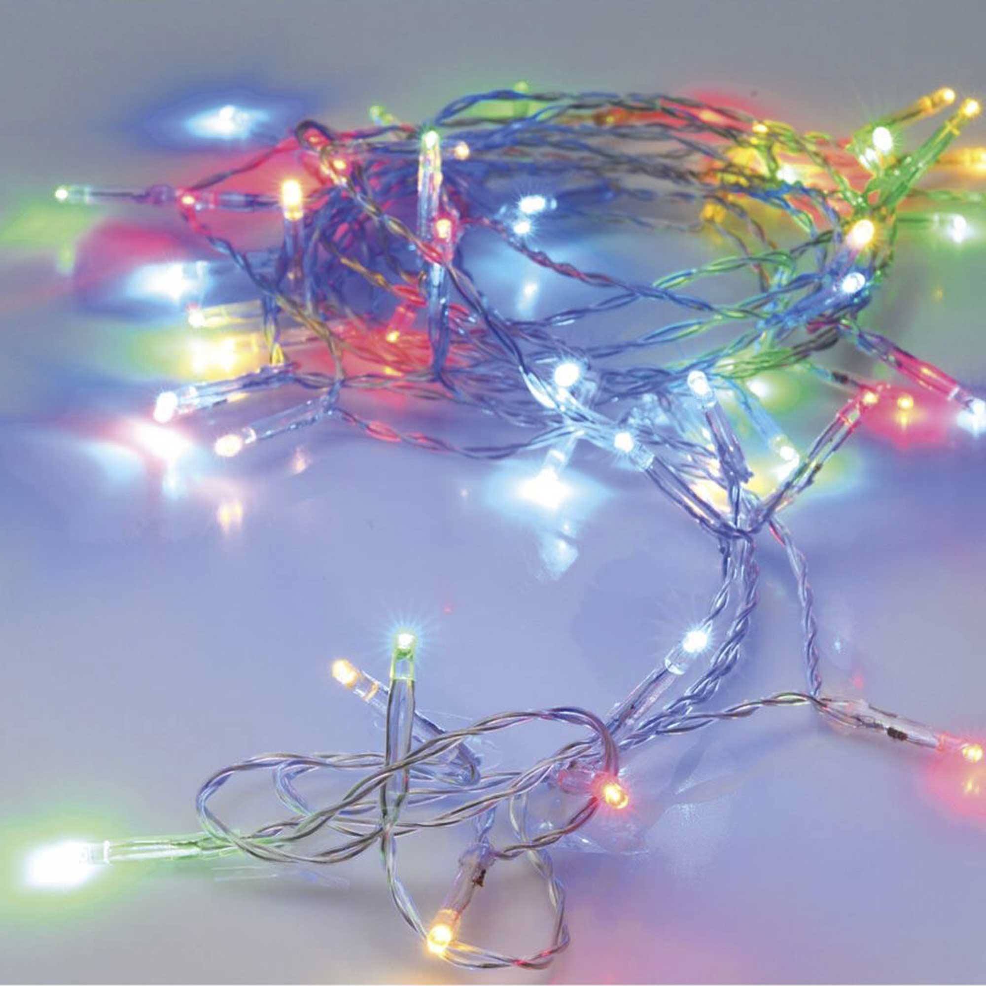 guirnalda con 80 luces led multicolor con temporizador y cable transparente