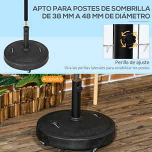 Base de Sombrilla de Jardín de Resina de 23,5 kg con Ruedas y Asa Retráctil Soporte de Parasol Cuadrado para Postes de Ø32/48 mm para Terraza Patio Ø53x41 cm Negro