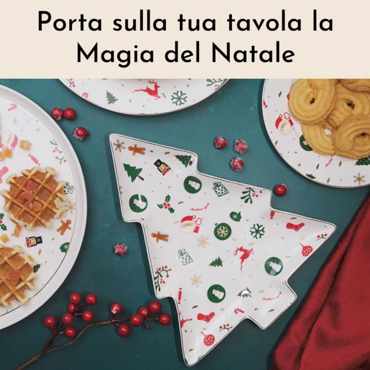 Piatto a forma di albero Fantasia del Natale in new bone china