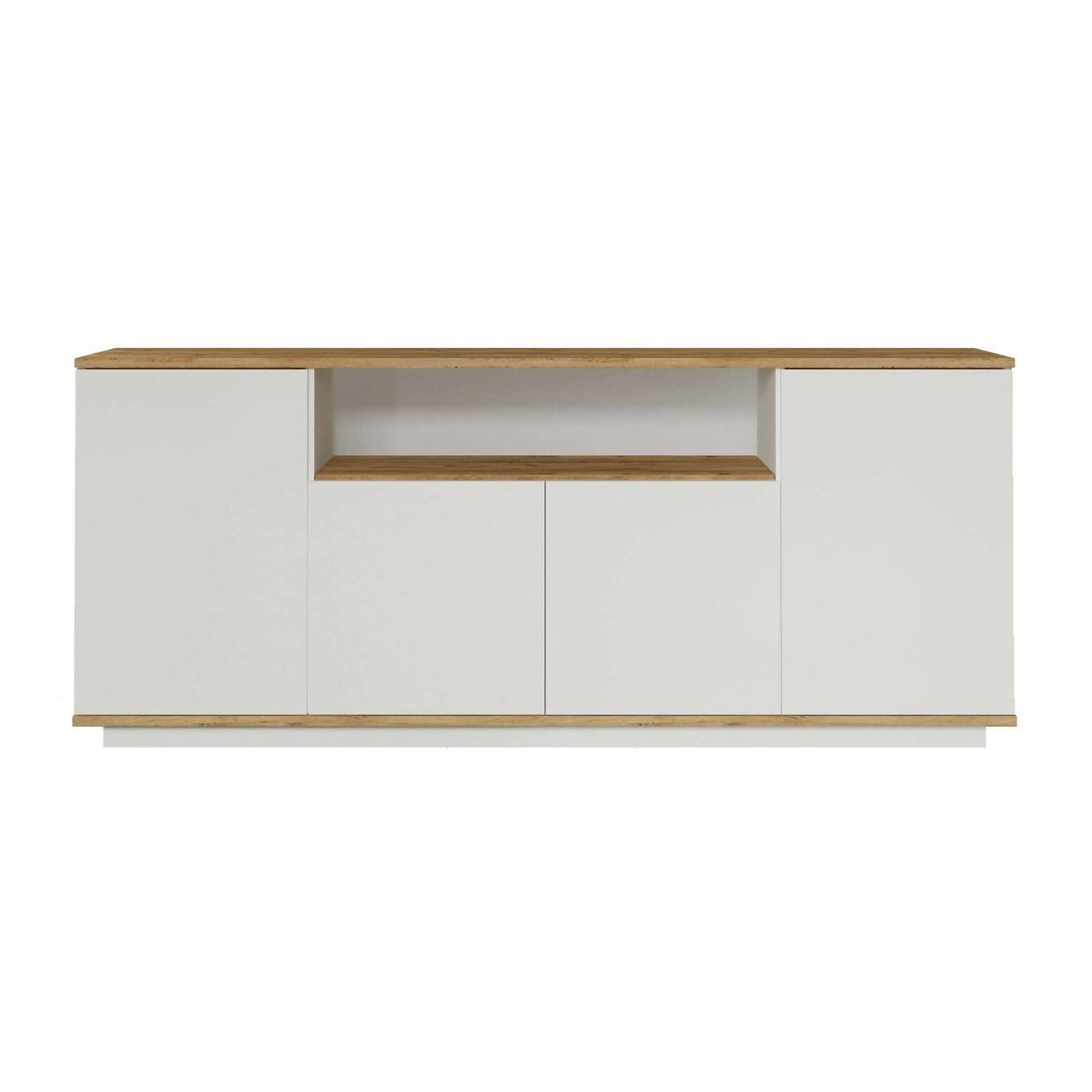 Credenza Dpas, Buffet da soggiorno, Madia da salotto, Dispensa da cucina, 180x45h75 cm, Quercia e Bianco