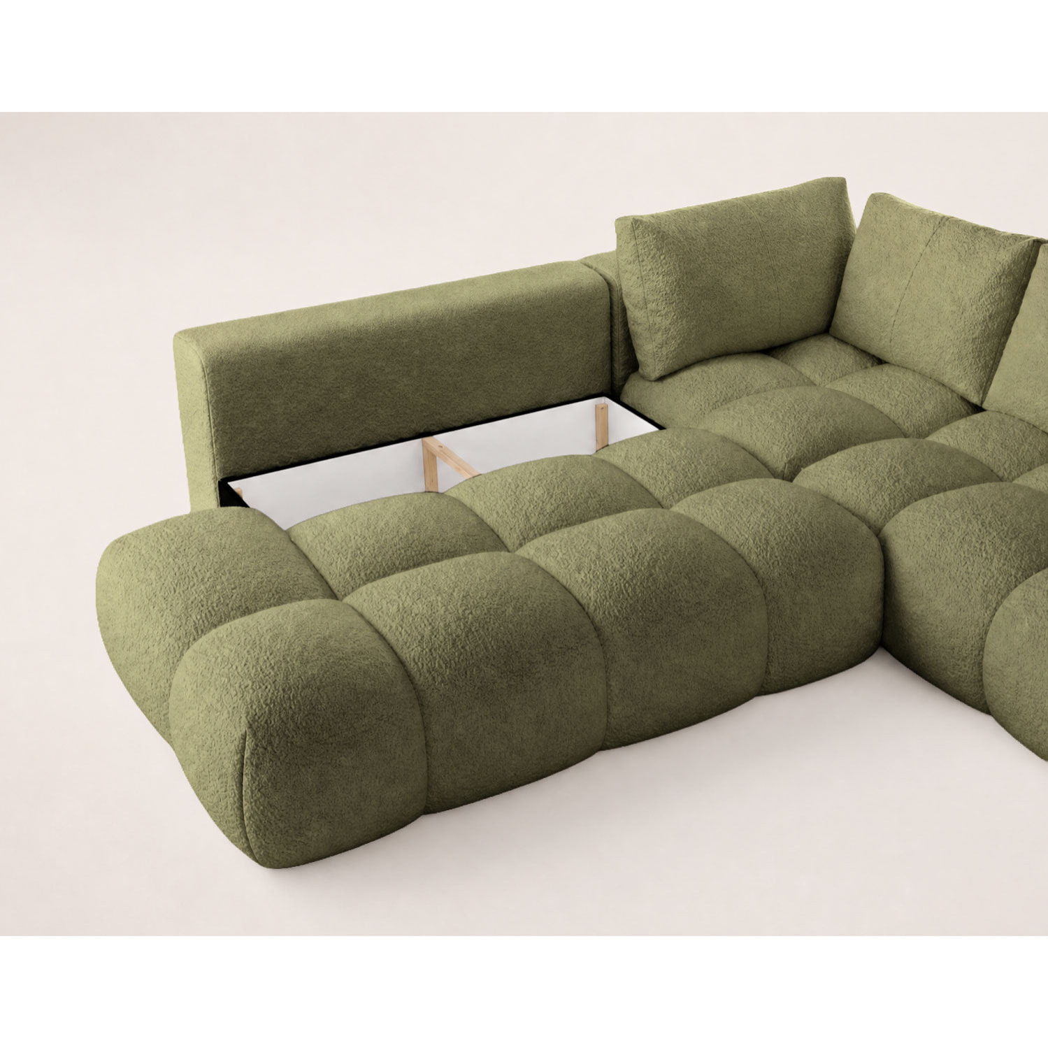 Yulin - Canapé d'angle L 5 places convertible avec coffre en tissu bouclette - Vert