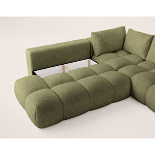 Yulin - Canapé d'angle L 5 places convertible avec coffre en tissu bouclette - Vert