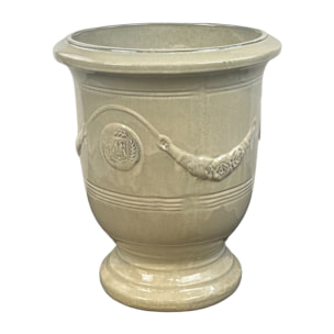 Richelieu 46x53cm, pot grande taille d'extérieur fait main en terre cuite émaillée, résistant au gel, crème