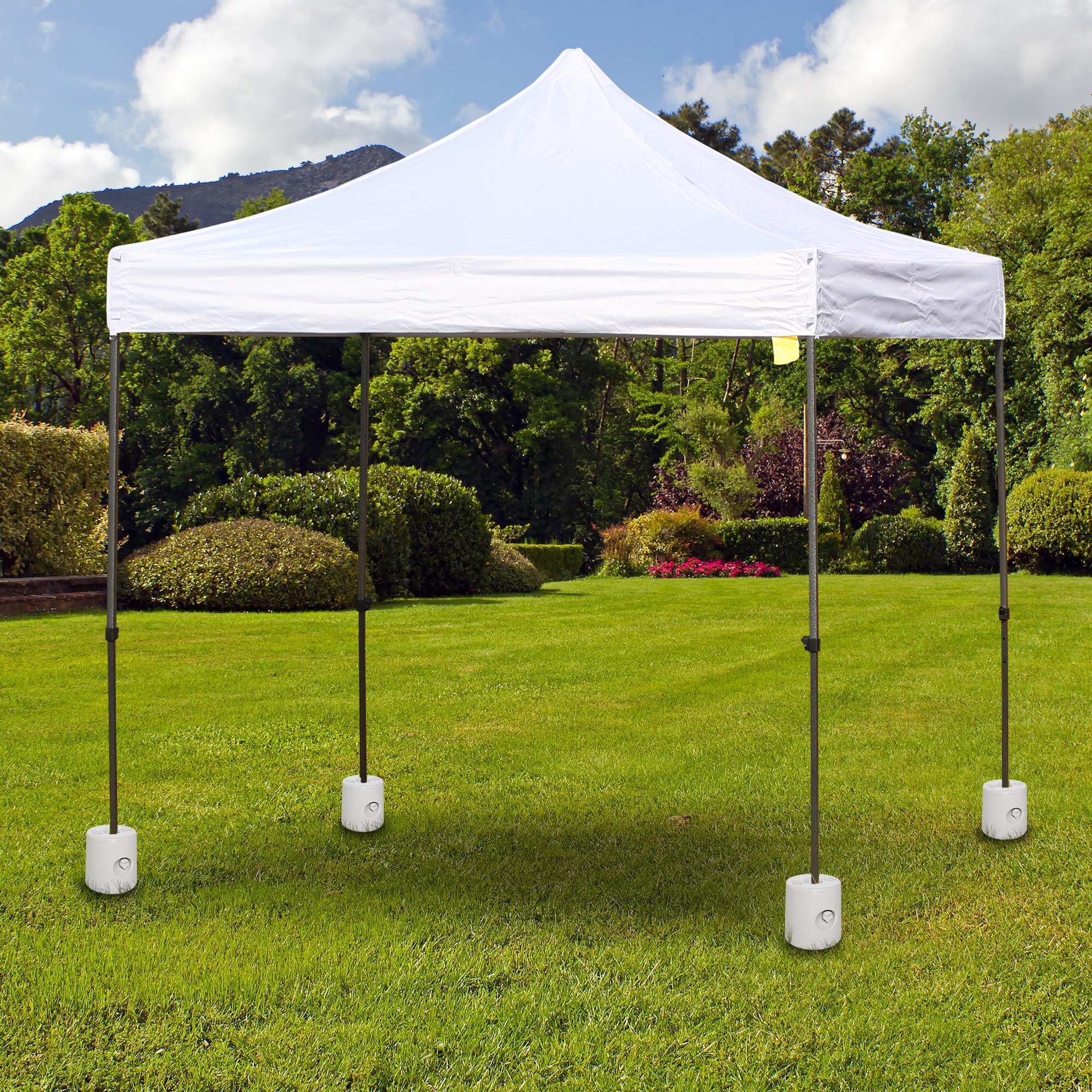 Pack de 4 Pesos para Carpas Plegables Soportes Rellenables con 9 kg de Agua Pesos para Cenador con Perillas de Fijación Ø22/24x25 cm Blanco