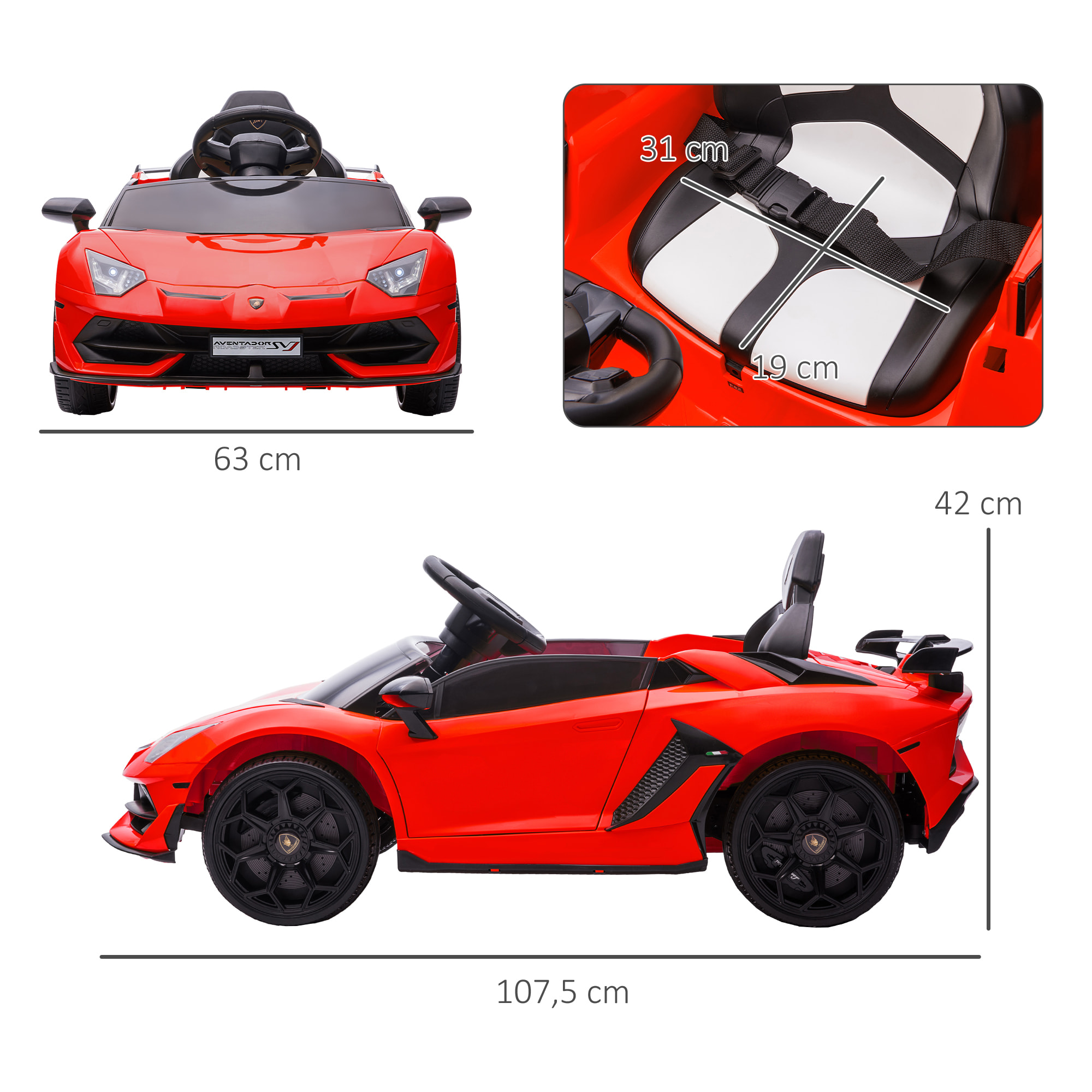 Voiture électrique enfant licence Lamborghini Aventador roadster SVJ télécommande effets sonores lumineux rouge