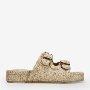 Sandalias de esparto beige con plataforma y hebillas