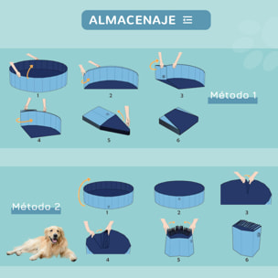 Bañera Plegable para Mascotas de PVC y Madera Φ100x30cm Azul