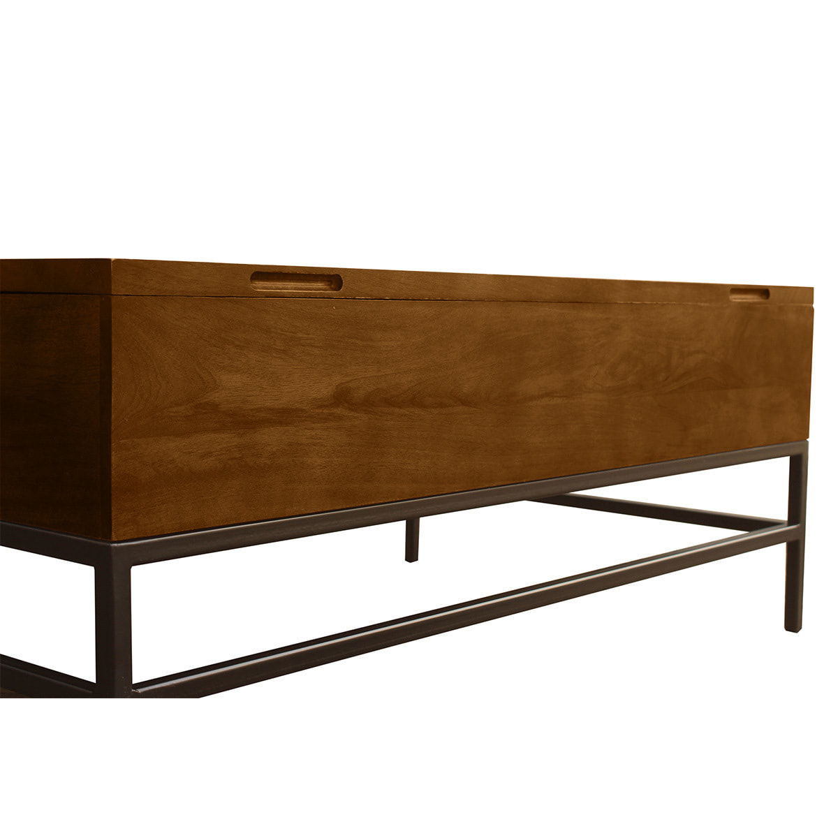 Table basse relevable industrielle bois manguier massif teinté et métal noir L110 cm YPSTER