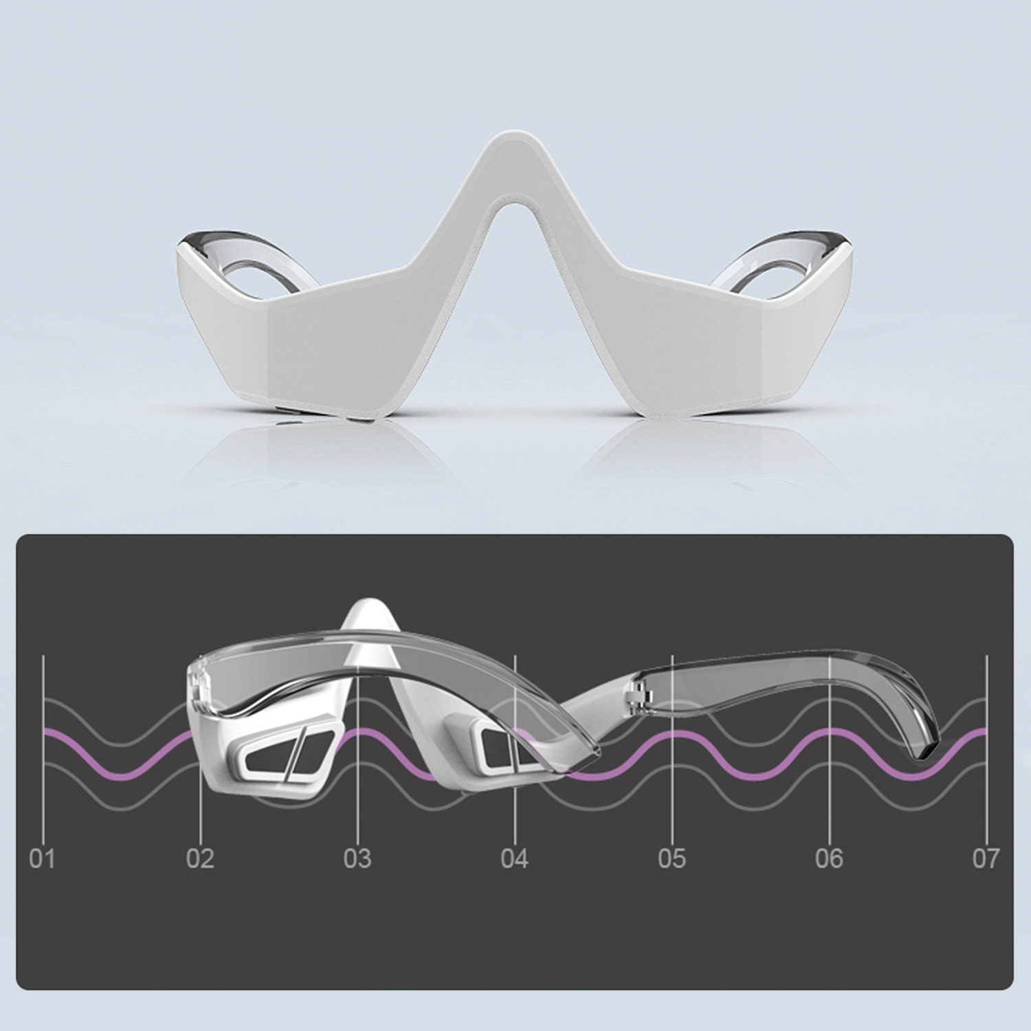 Strumento per massaggio oculare EMS con 3 intensità e 2 modalità di utilizzo.