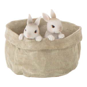 J-Line Lapin en Pot décoratif - polyésine - beige/blanc