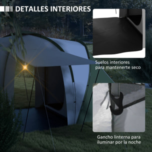 Tienda de Campaña Familiar para de 4-6 Personas con 2 Dormitorios Tienda de Camping Plegable Impermeable 3000 mm con Bolsa para Senderismo 555x225x190 cm Gris y Verde