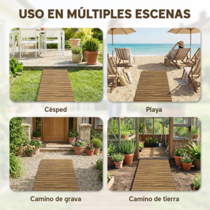 Camino de Jardín de Madera 120x38 cm Pasarela Recta Enrollable para Exteriores Resistente a la Intemperie Decorativo de Jardín para Playa Boda Fiesta Carbonizado