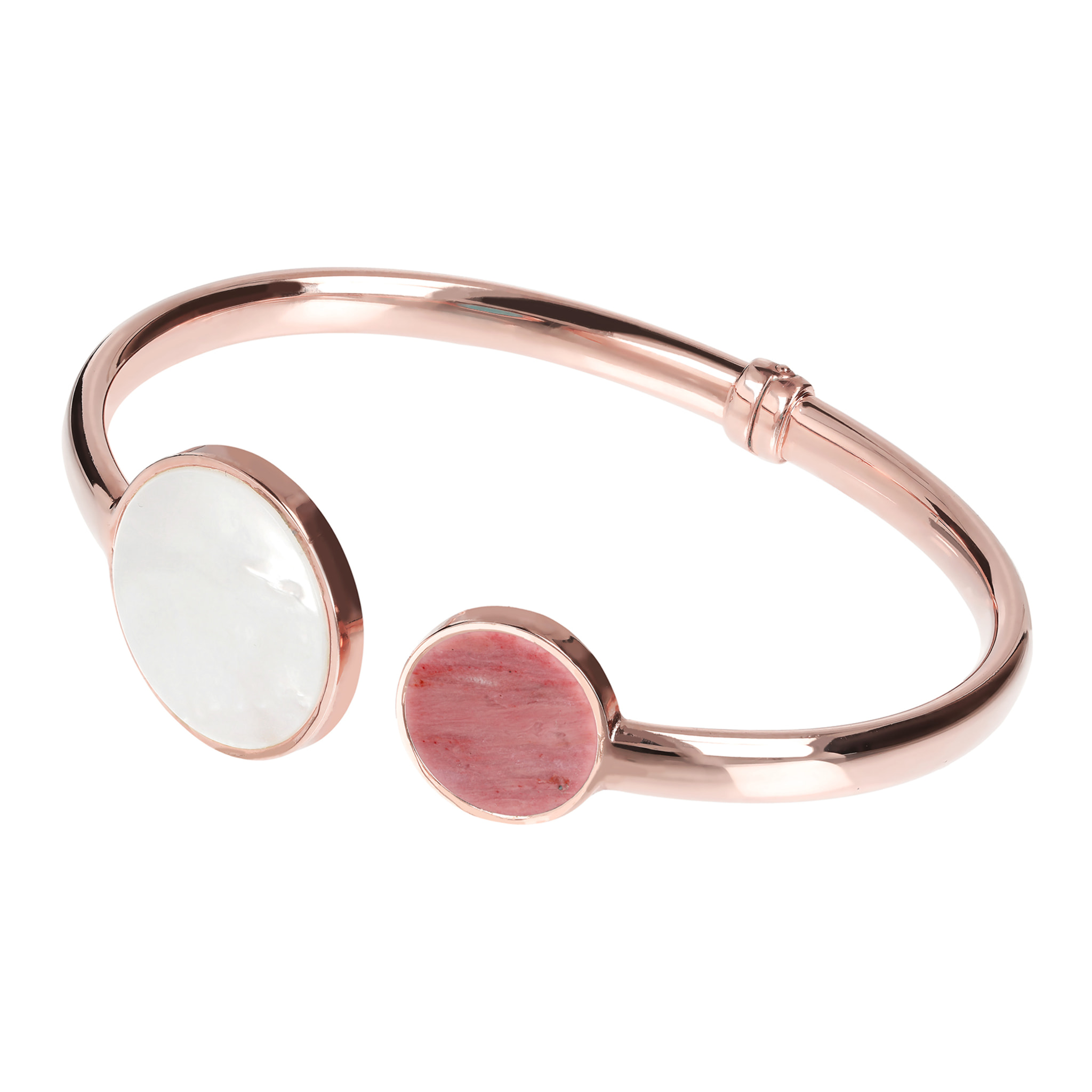 Bracciale Rigido Placcato Oro Rosa 18kt con Madreperla Bianca e Quarzite Rossa