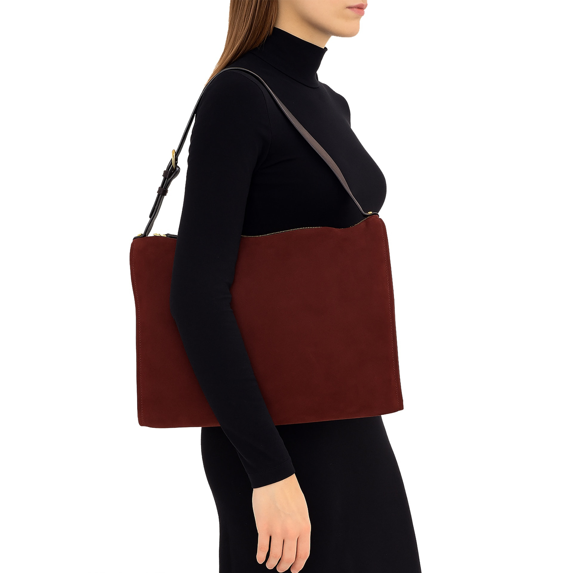 Borsa a spalla da donna Made in Italy - Modello Cielia Pro - Pelle scamosciata - 35.0 x 23.0 x 14.0 cm