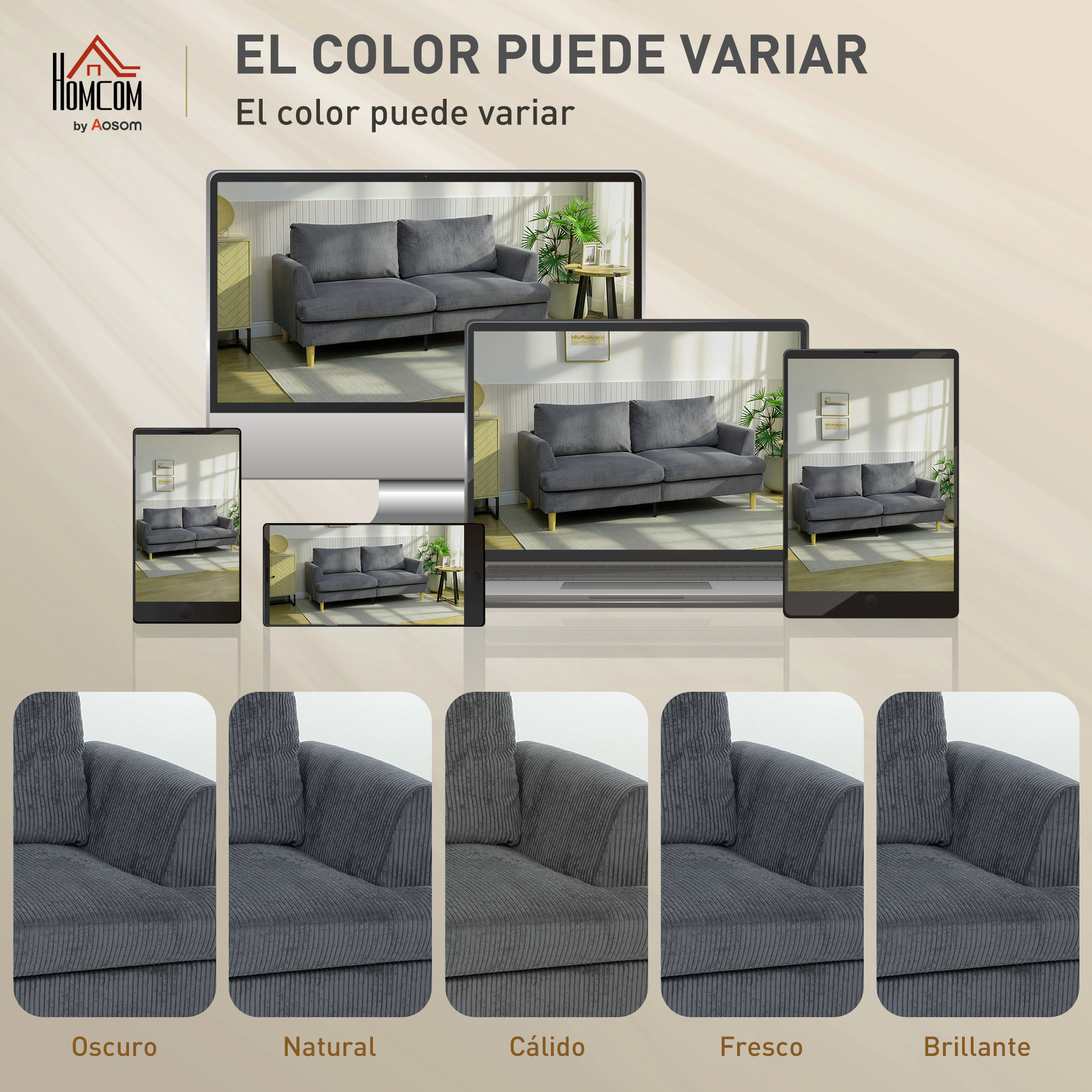 Sofá de 3 Plazas, Sofá de Salón Moderno, 188x80x86 cm, Tapizado en Pana, Acolchado Grueso de Muelles, Asiento Ancho, Reposabrazos, Fácil Montaje, 2 Almohadas, Gris Oscuro