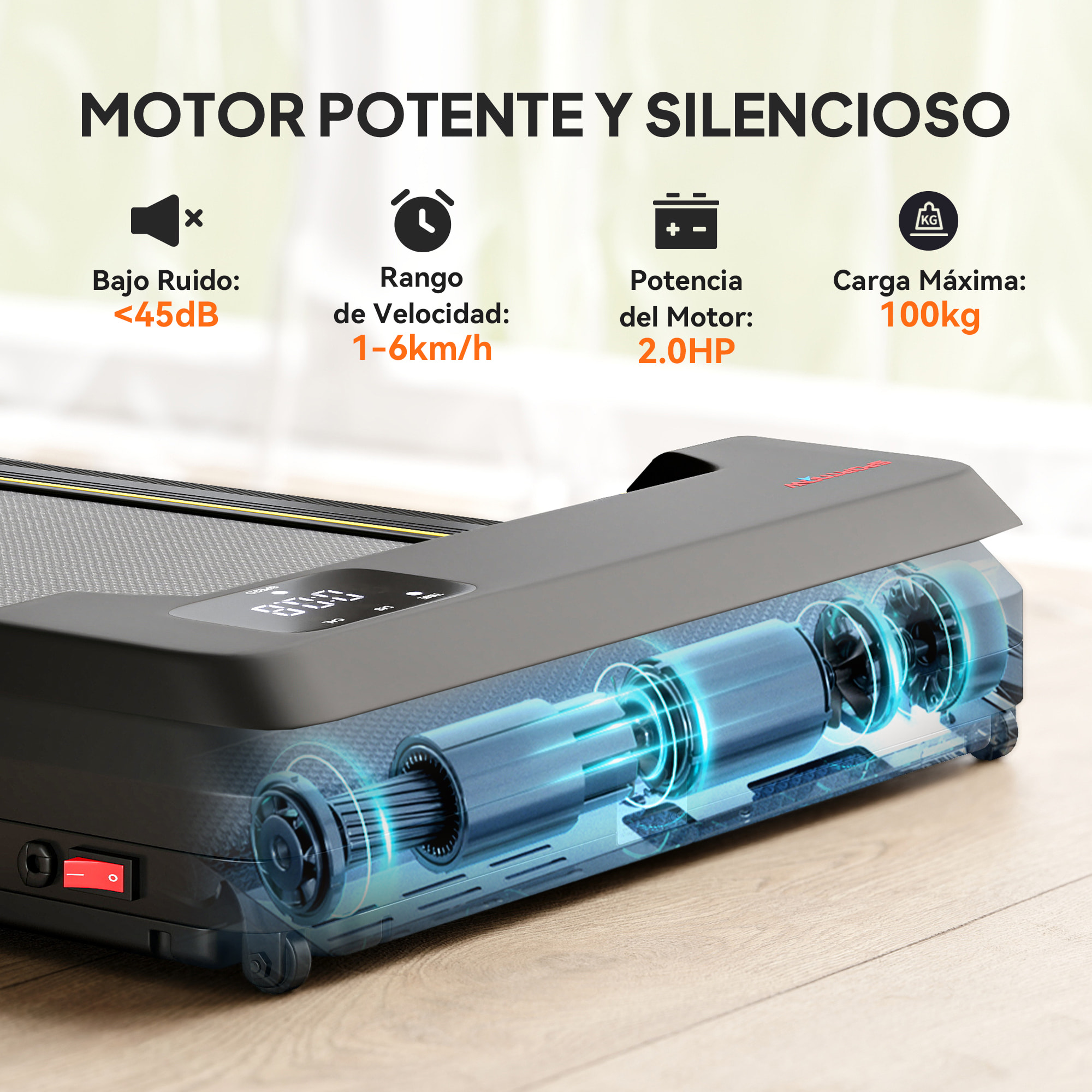 Cinta de Correr Plegable 7% Inclinación, Andar Caminadora Eléctrica para Casa 2 en 1 Debajo del Escritorio con 2.0HP, 6 km/h, Pantalla LED, Control Remoto, para Gimnasio y Oficina