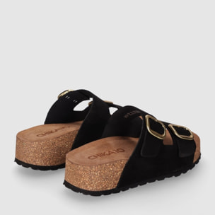 Sandalias de Serraje - Negro - Tacón: 4 cm