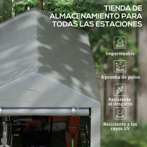 Carpa de Jardín Exterior para Herramientas Bicicletas 1,2x1,8x1,65 m, Cobertizo Exterior con 2 Habitaciones, Puerta Enrollable con Cremallera, Impermeable Anti-UV, Garaje Portátil, Gris Claro