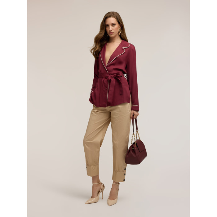 Motivi - Camisa en twill de viscosa con perfiles en contraste - Burgundy