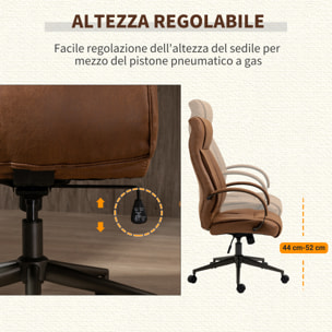 Vinsetto Silla de Oficina Ergonómica Silla Escritorio Giratoria con Altura Ajustable Reposacabezas Reposabrazos y Respaldo Acolchados 61,5x52,5x118-126 cm Marrón