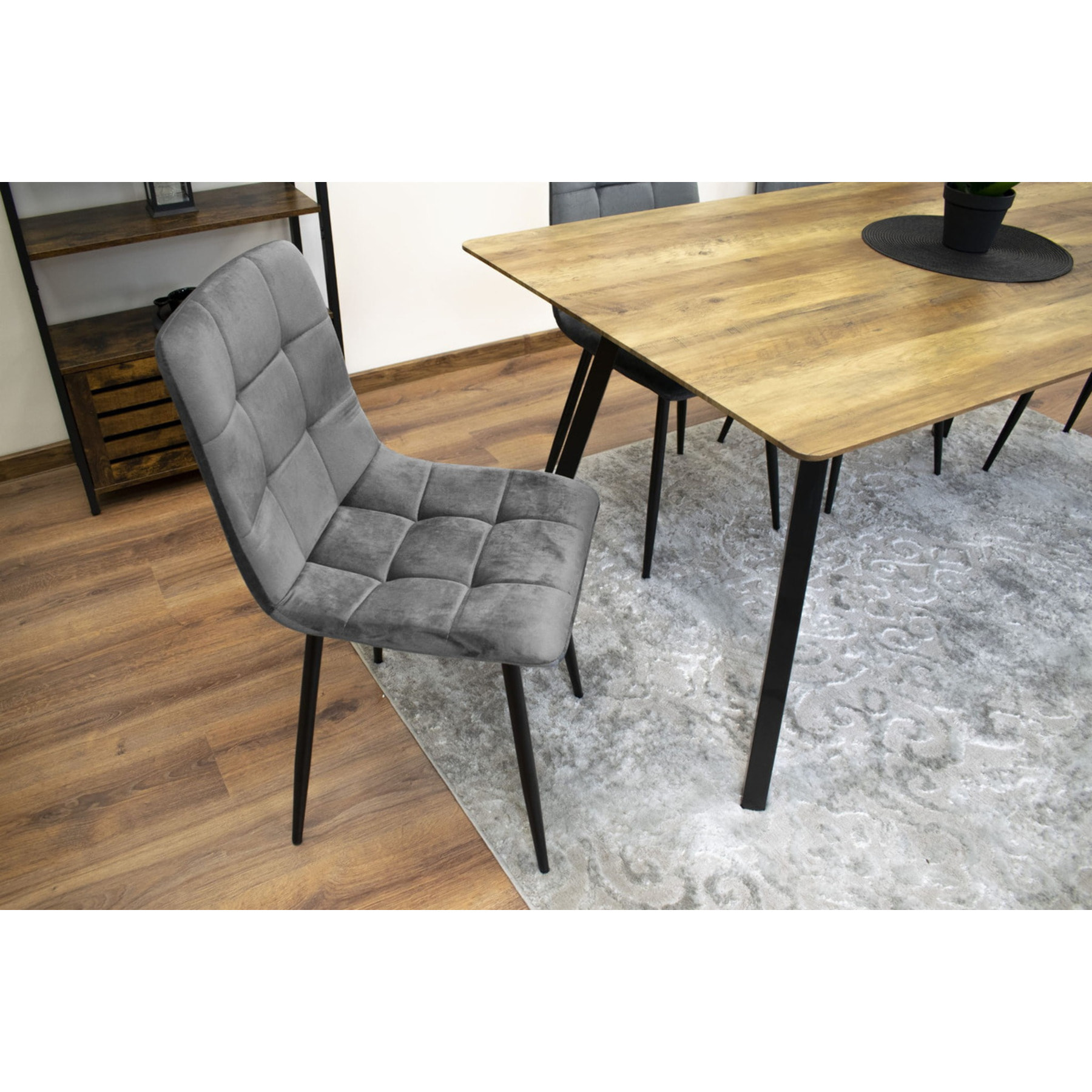 Set di 3 Sedie Kara in Velluto Grigio Antracite