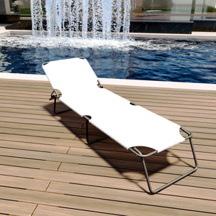 Lettino Pieghevole Prendisole Senza Tettuccio Parasole Reclinabile Regolabile Metallo Nero Sdraio Spiaggia Mare Giardino Piscina 187x53x24 Cm Bianco